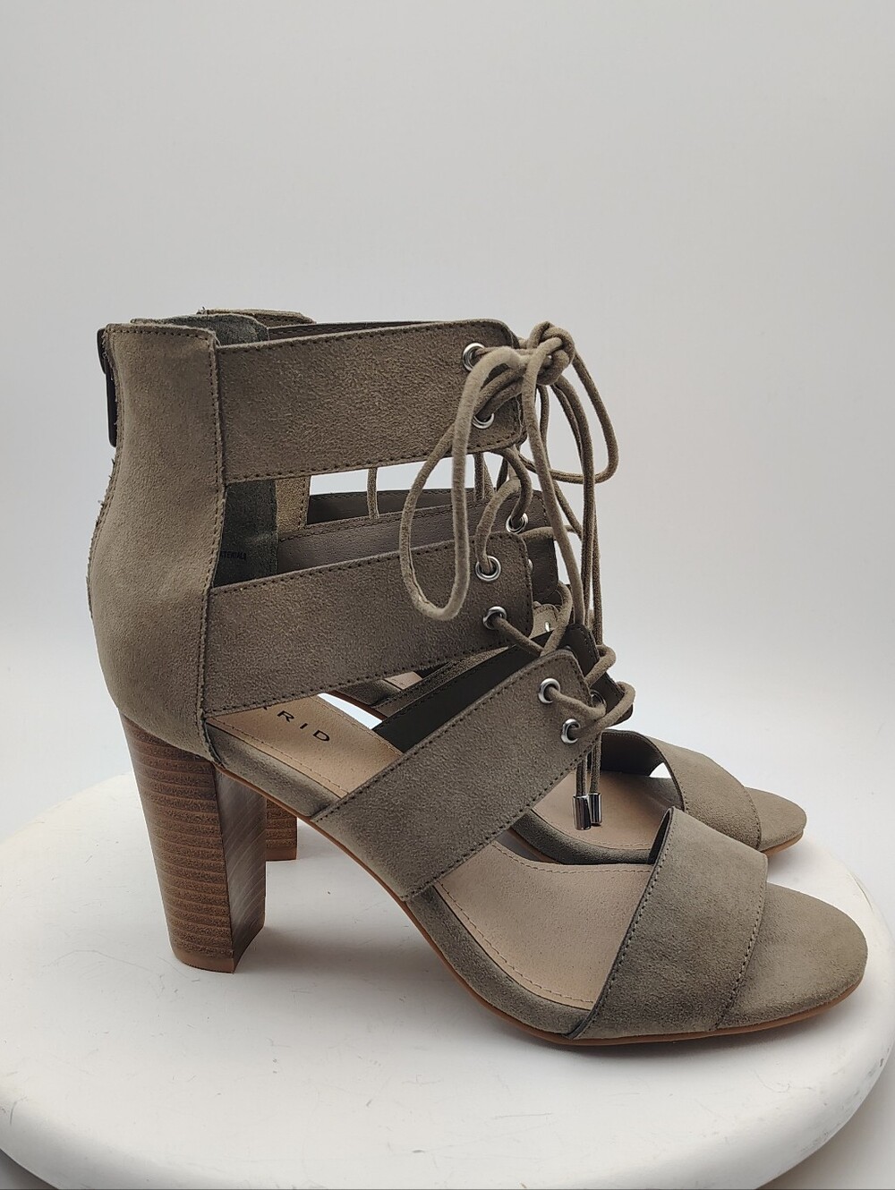 Torrid Lace-Up Open Toe Heeled Sandals in Taupe Size Women's 9 Wide Width